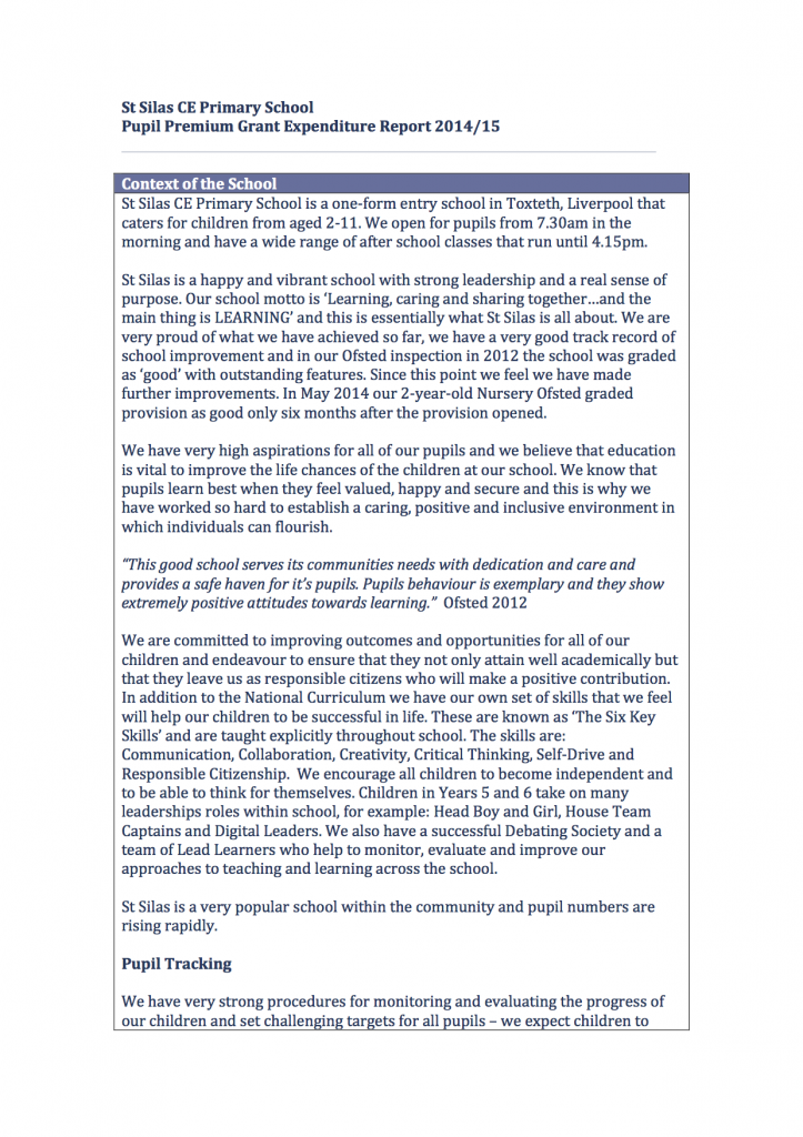 Pupil Premium Planned Expenditure Report 2014 2015 1